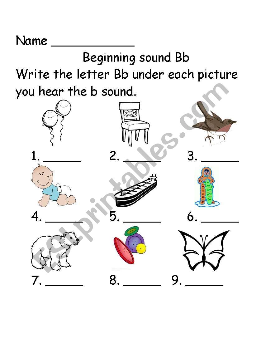 Beginning Sounds Bb  worksheet