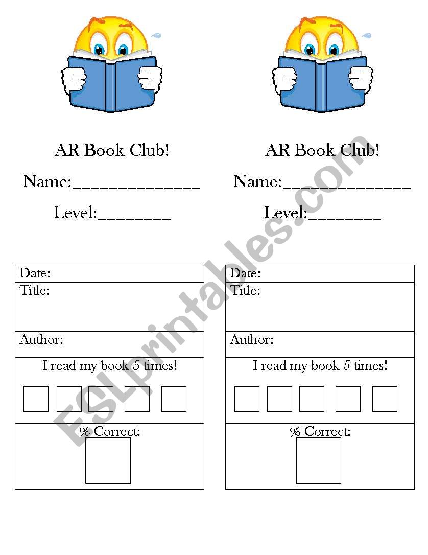 AR book club bookmarker worksheet