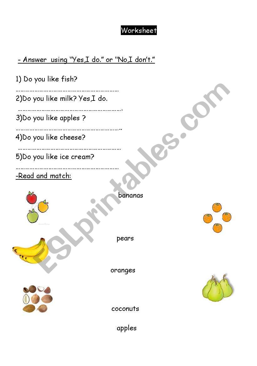 food and fruit worksheet