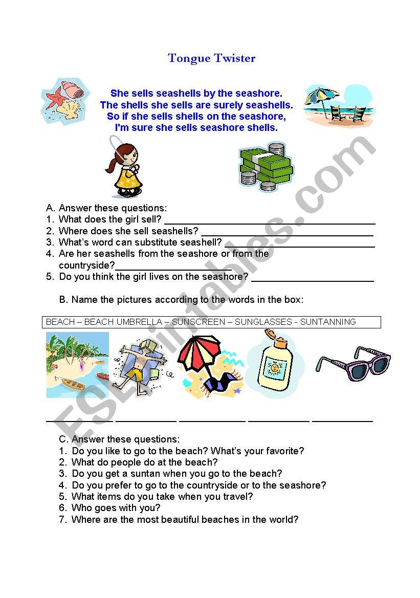 Tongue twister worksheet