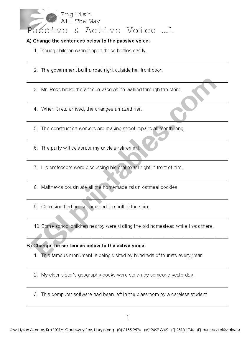 Active and Passive Voice worksheet