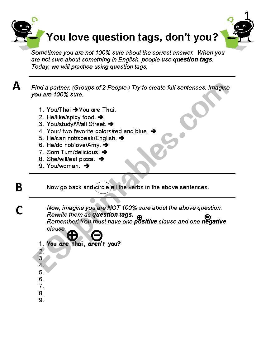 Tag questions worksheet