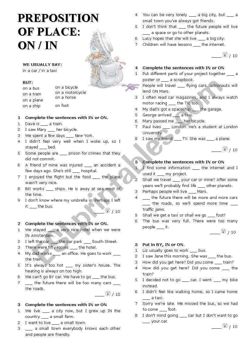 Preposition of place - IN and ON