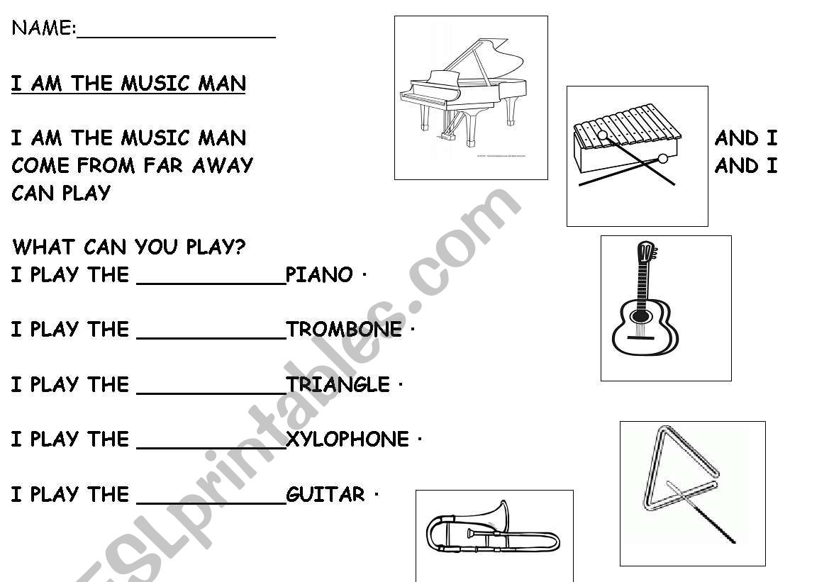 I am the music man worksheet