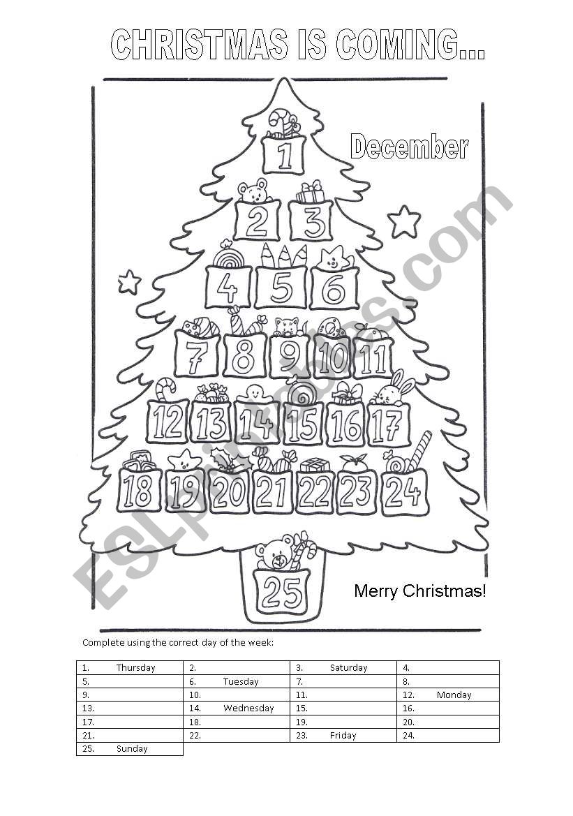 advent calendar worksheet