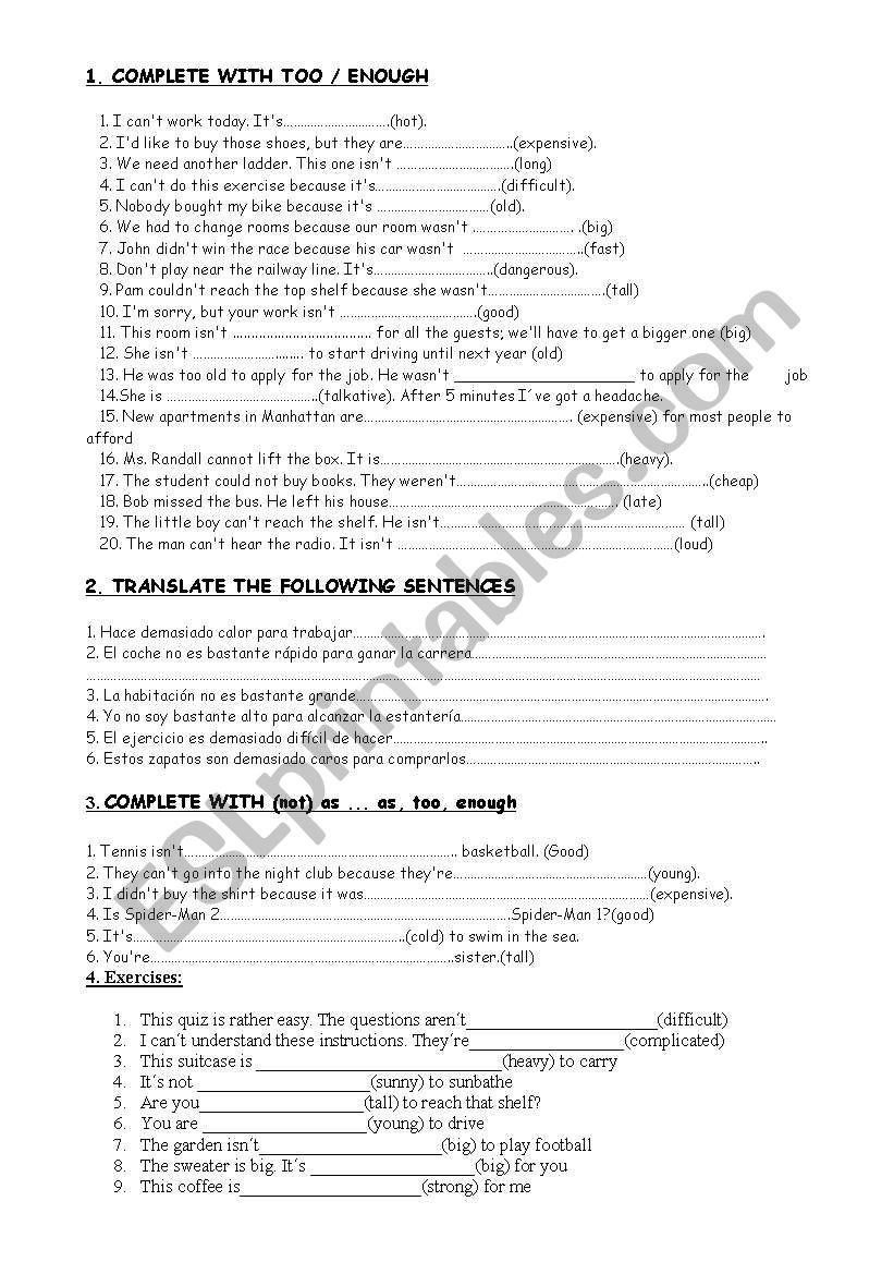 TOO ENOUGH QUANTIFIERS worksheet