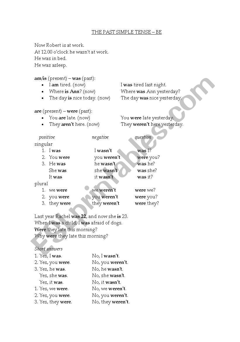 Was were worksheet
