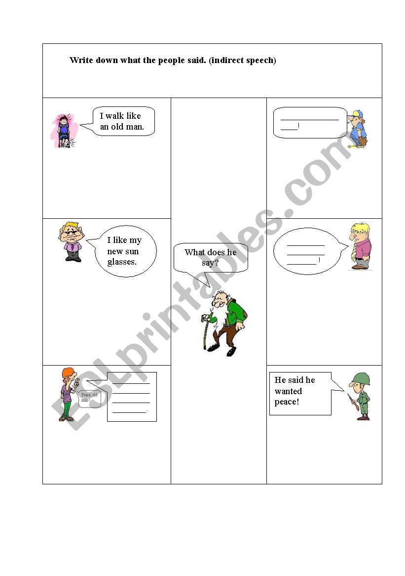 Indirect speech worksheet