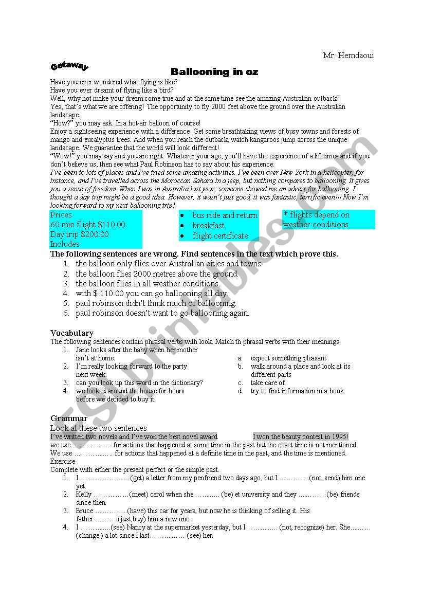 getaway worksheet