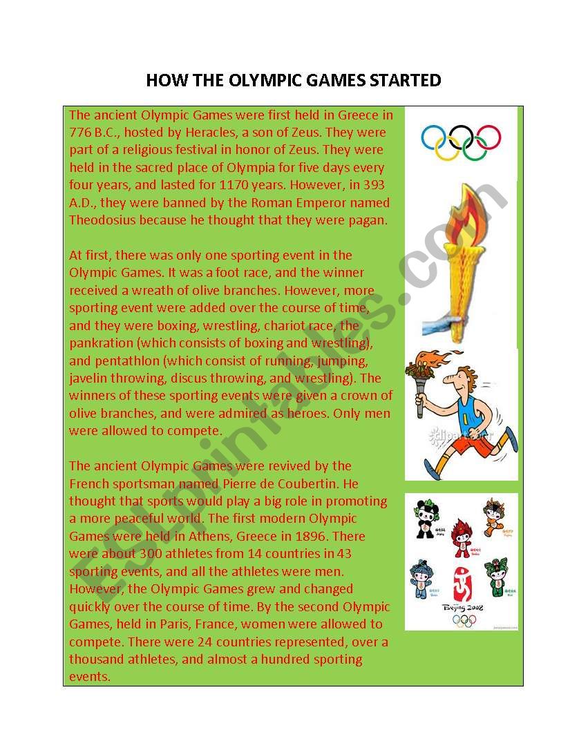 HOW THE OLYMPIC GAMES STARTED, History