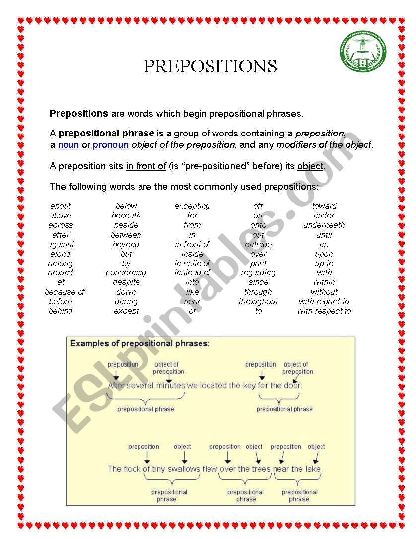 prepositions worksheet