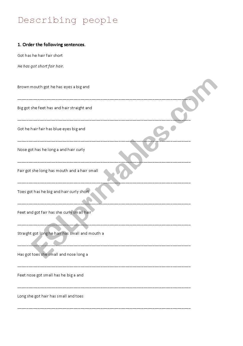 Describing people 2 worksheet