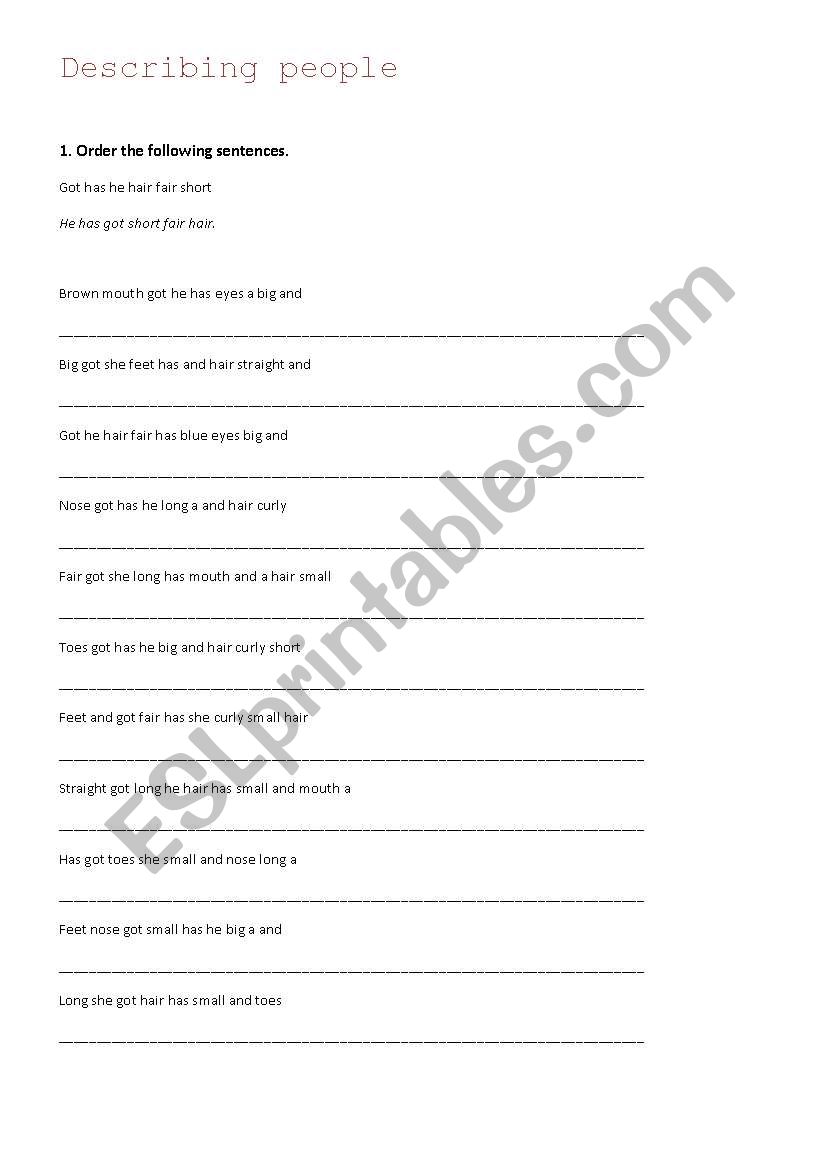 Describing people 2 worksheet