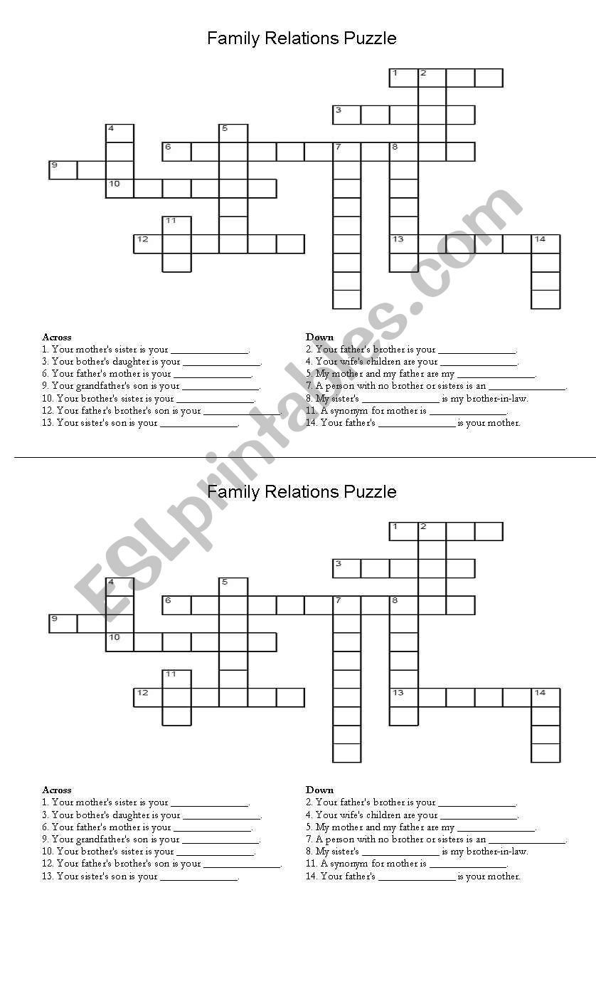 FAMILY RELATIONSHIPS worksheet