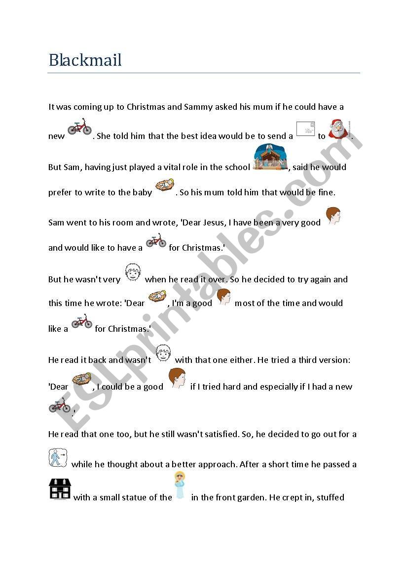 Blackmail, a Christmas story worksheet