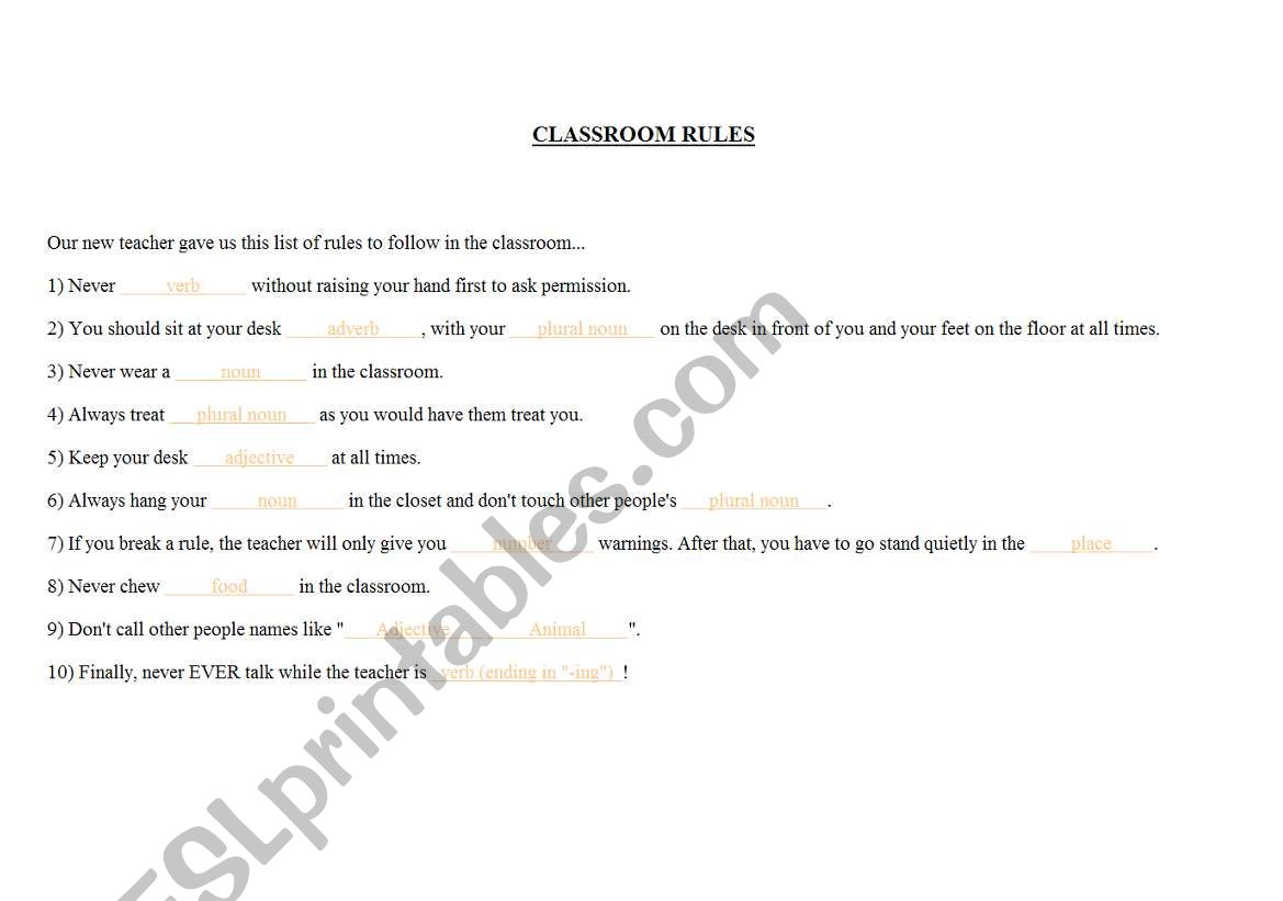 classroom rules worksheet