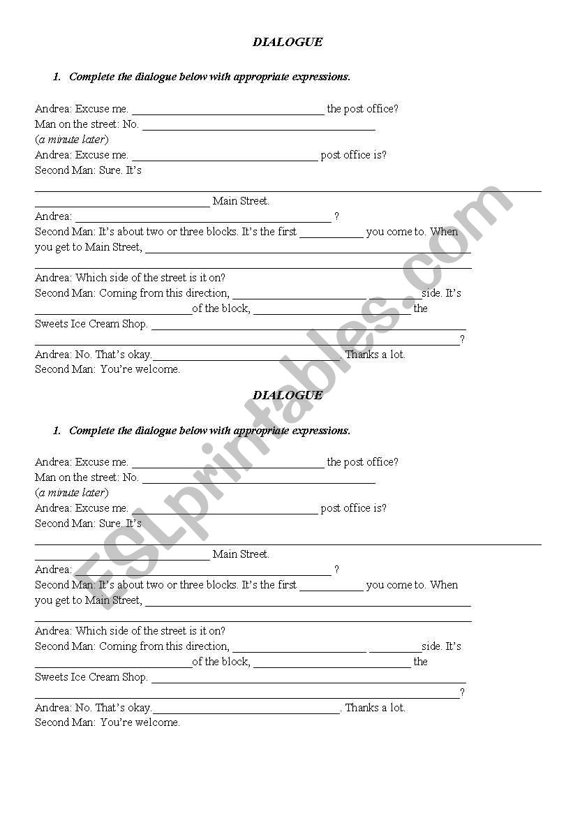 Asking the way - dialogue worksheet