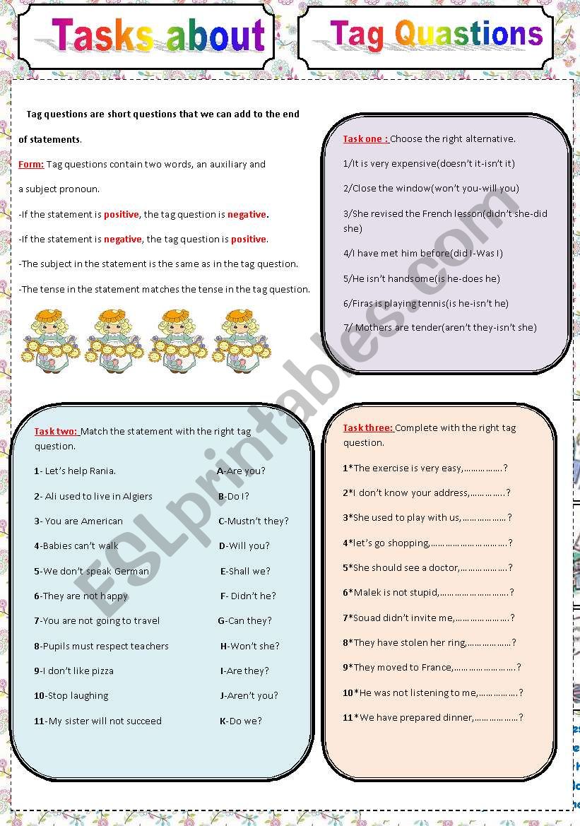 tag questions worksheet