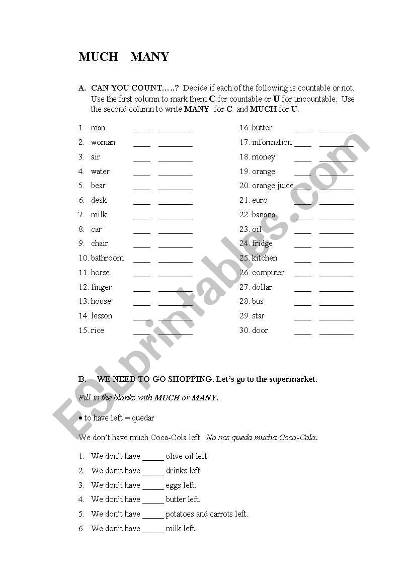 much  many worksheet