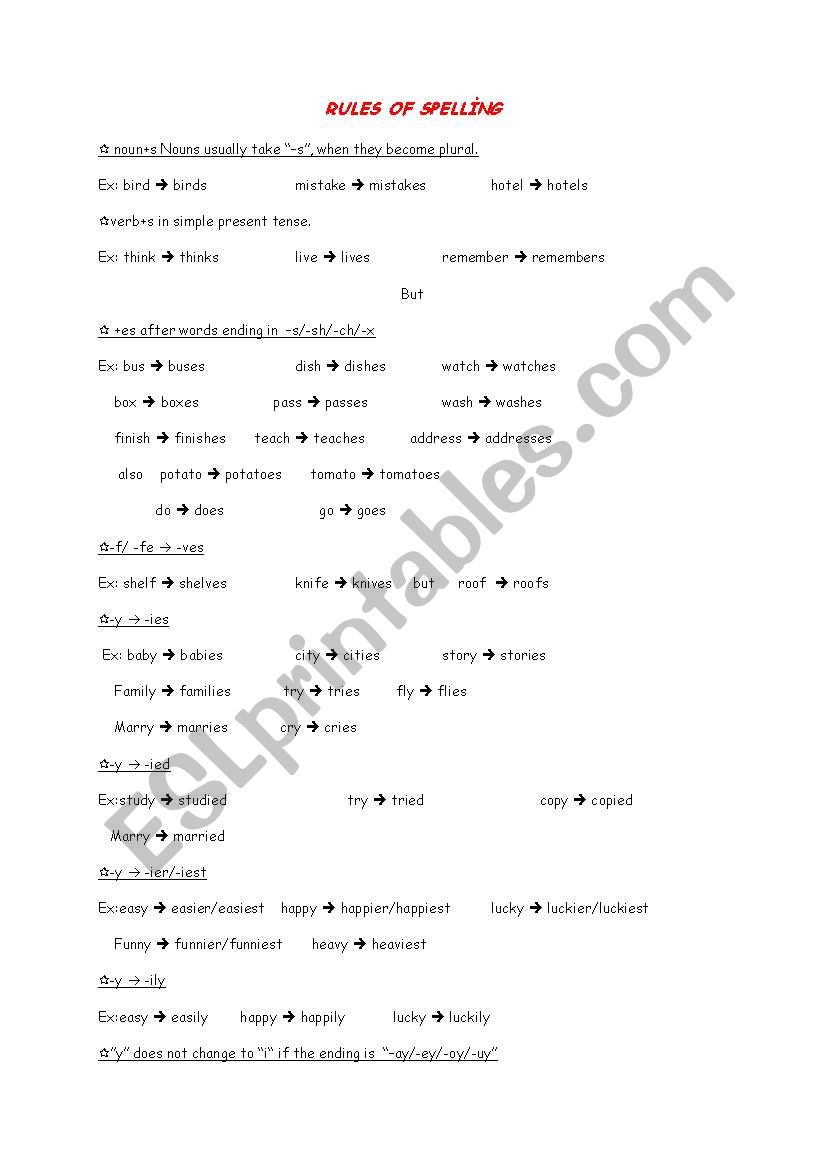 spelling rules worksheet