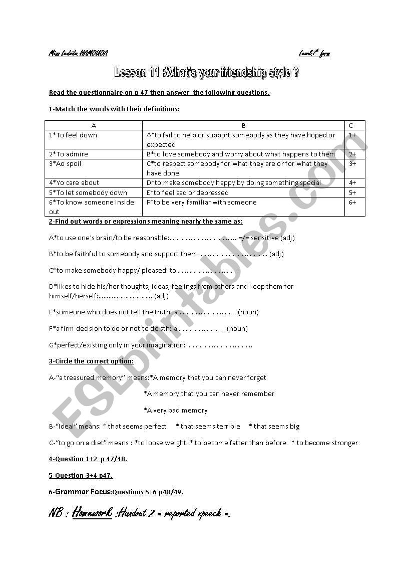 whats your friendship style? worksheet