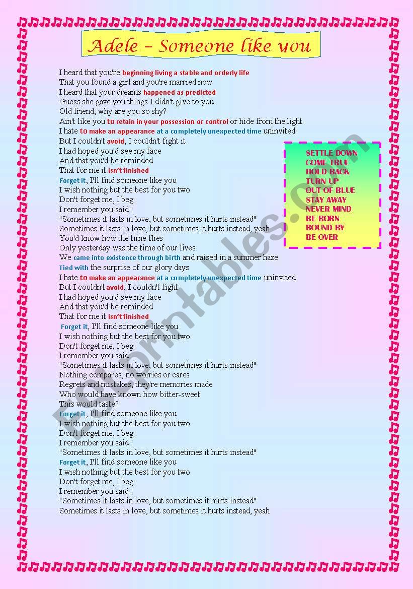 Someone like you - Adele worksheet