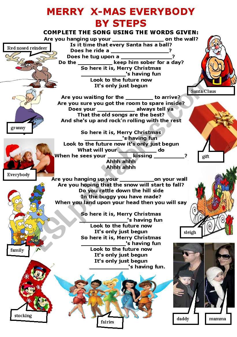 SONG- MERRY X-MAS EVERYBODY worksheet