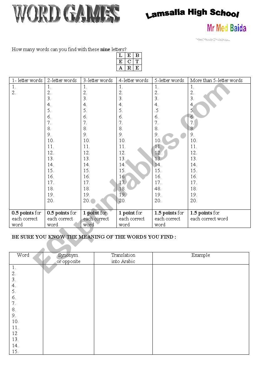 WORD GAME worksheet