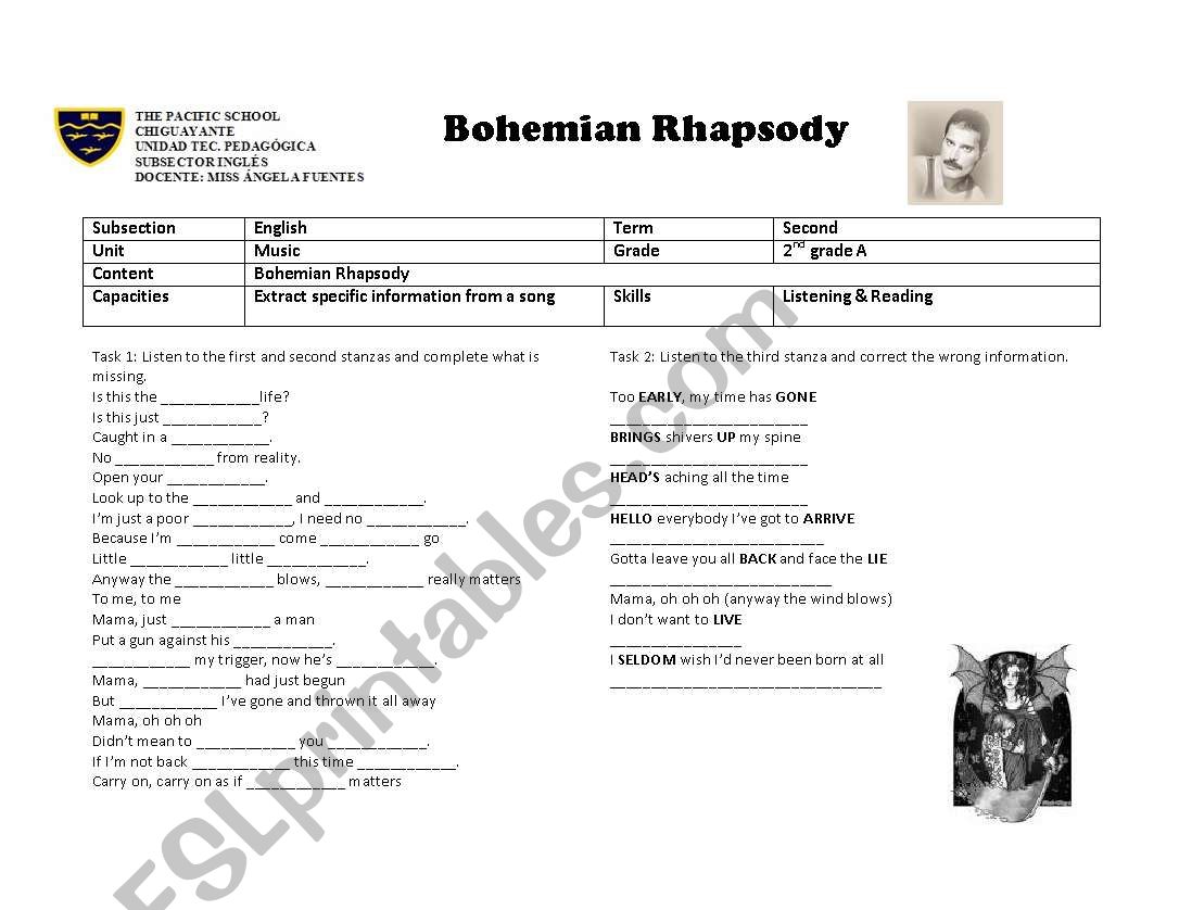 Bohemian Rhapsody worksheet