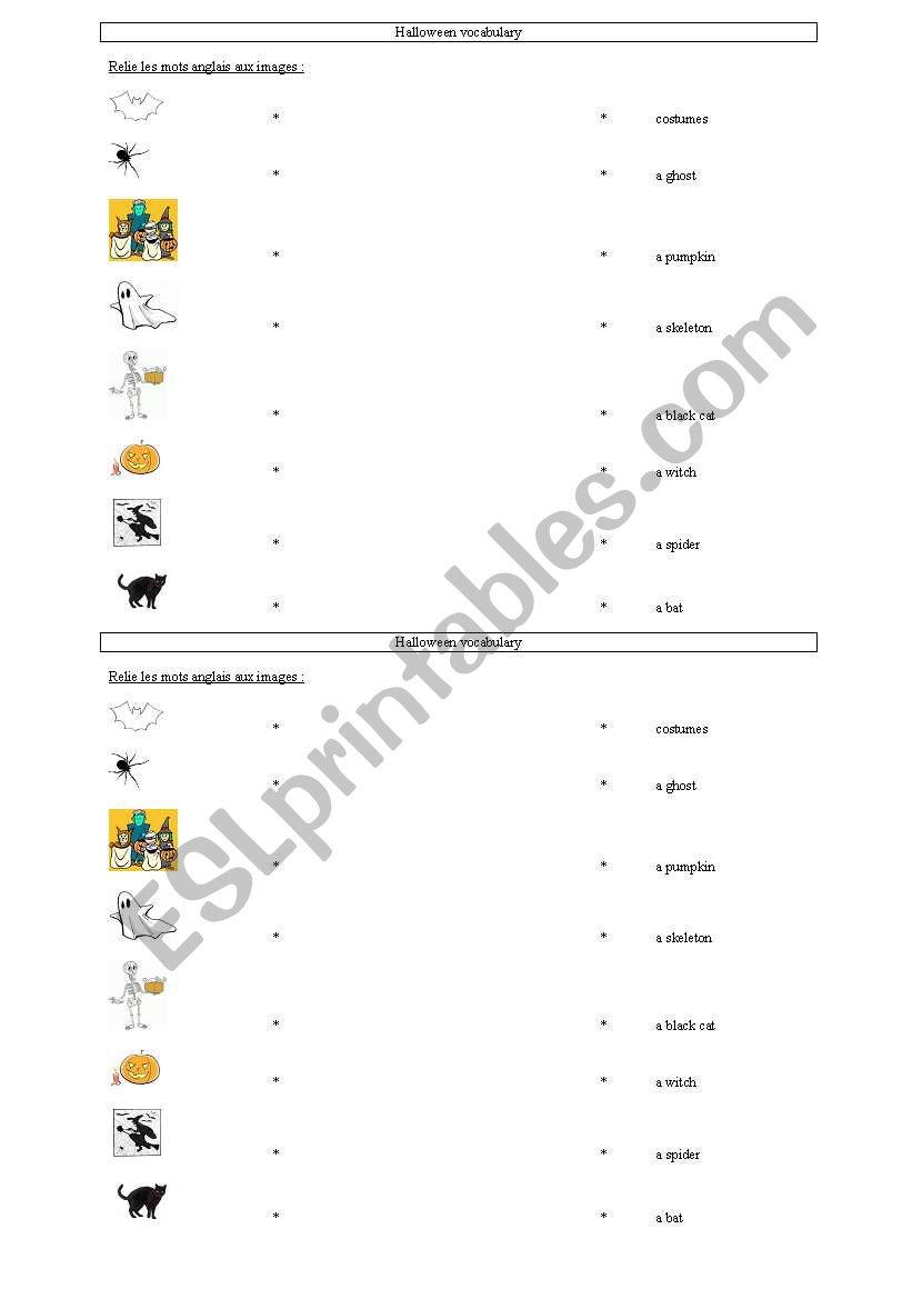 Halloween vocabulary worksheet