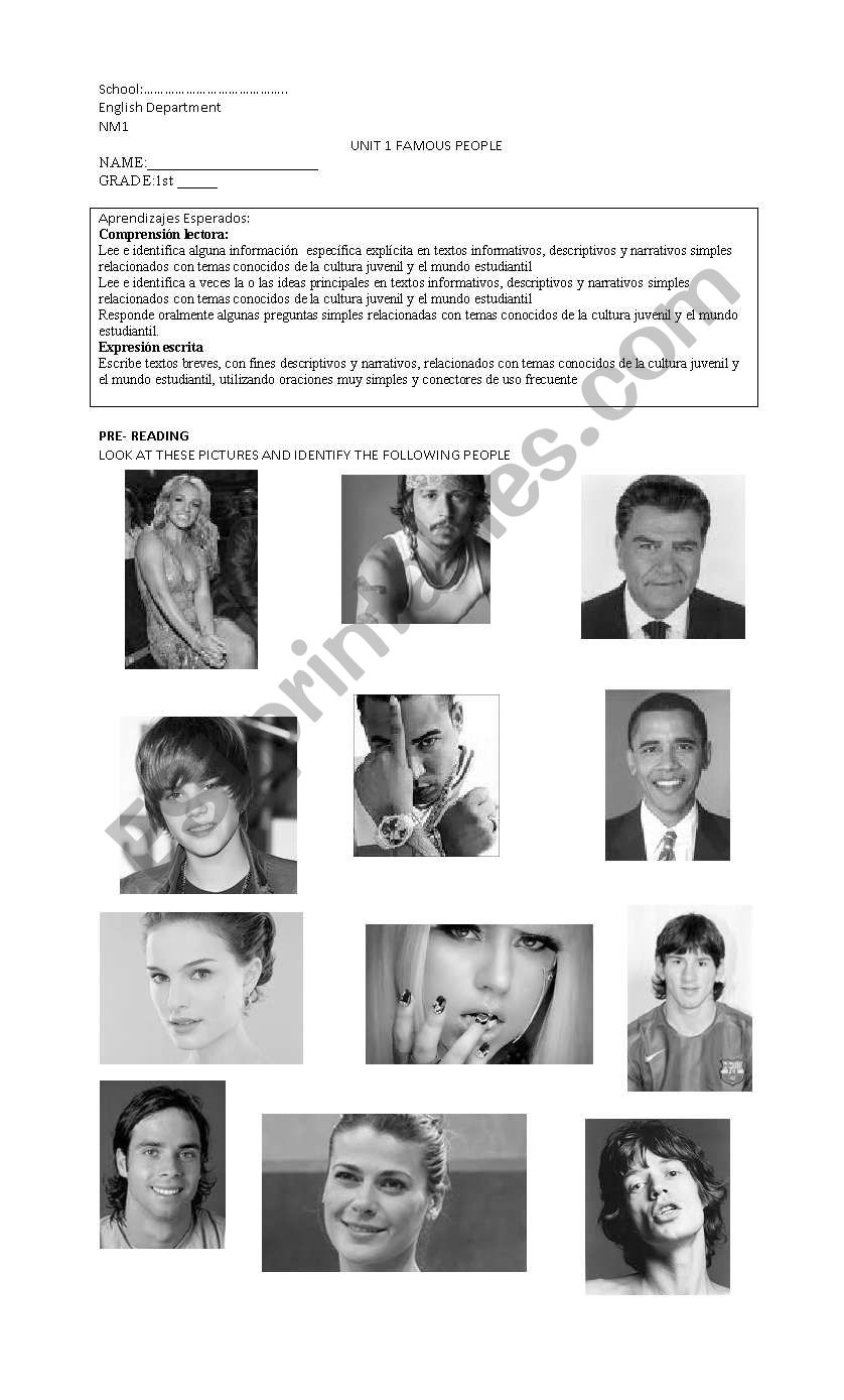 Famous people Worksheet worksheet