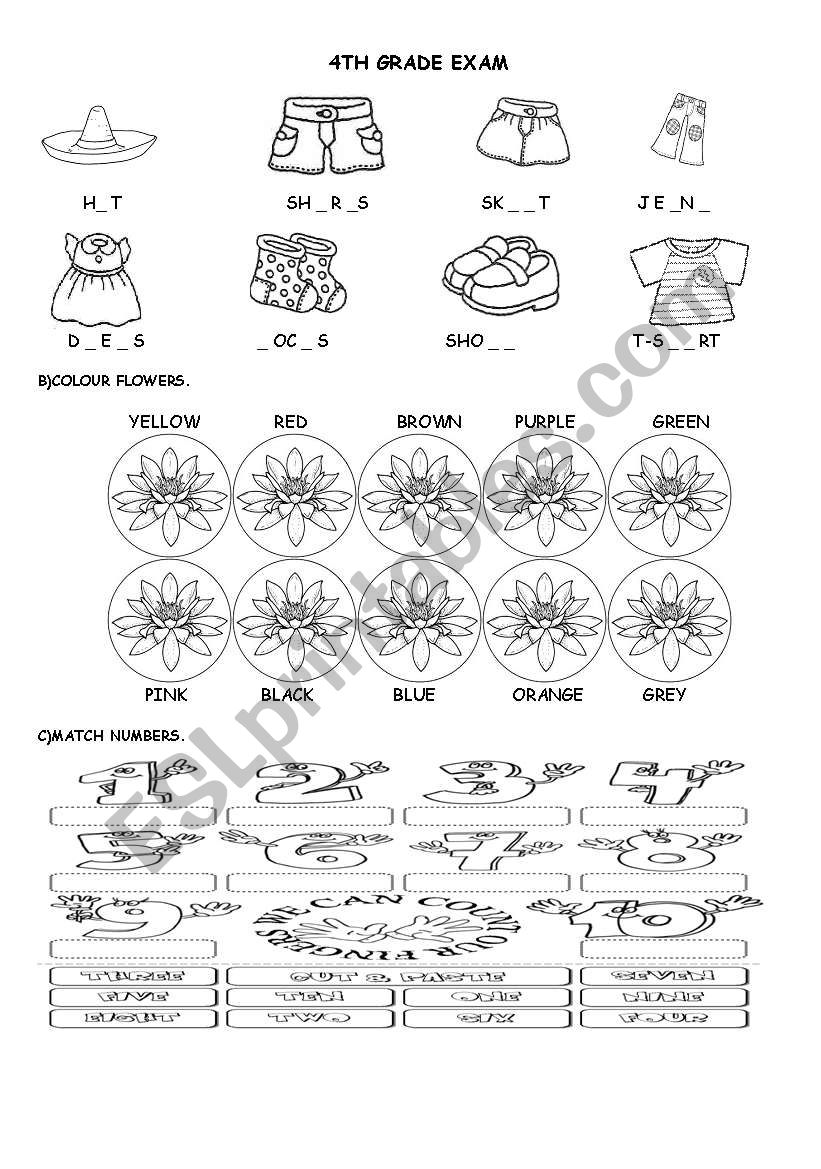 4th grade exam worksheet