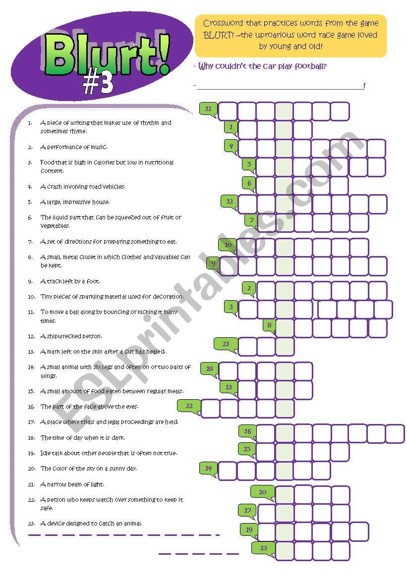 Blurt! 3 worksheet