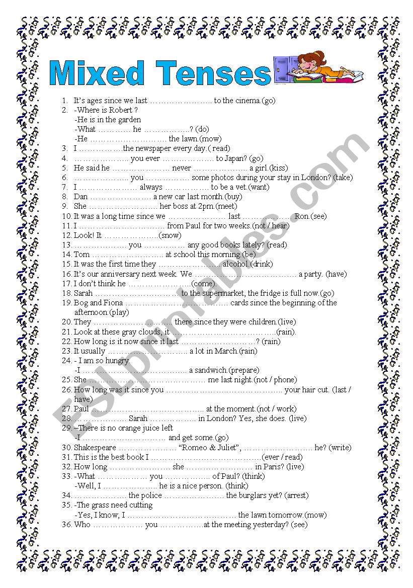 Mixed tenses, 2 pages (Key included)