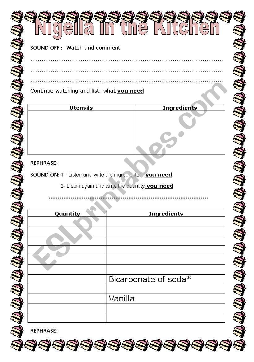 Christmas Cooking worksheet