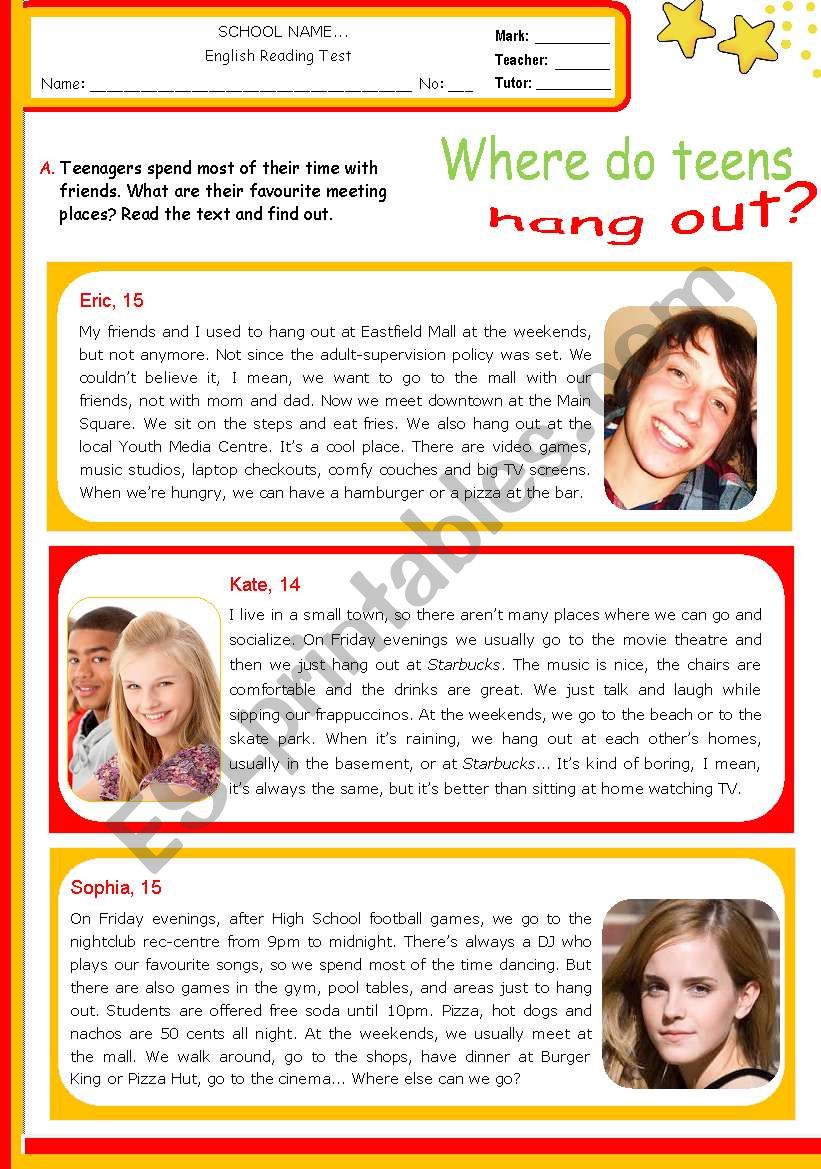 TeensÂ´ favourite meeting places  -  Where do teens hang out?