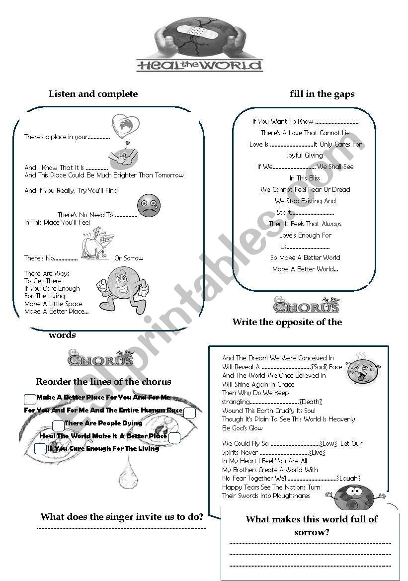 heal the world worksheet