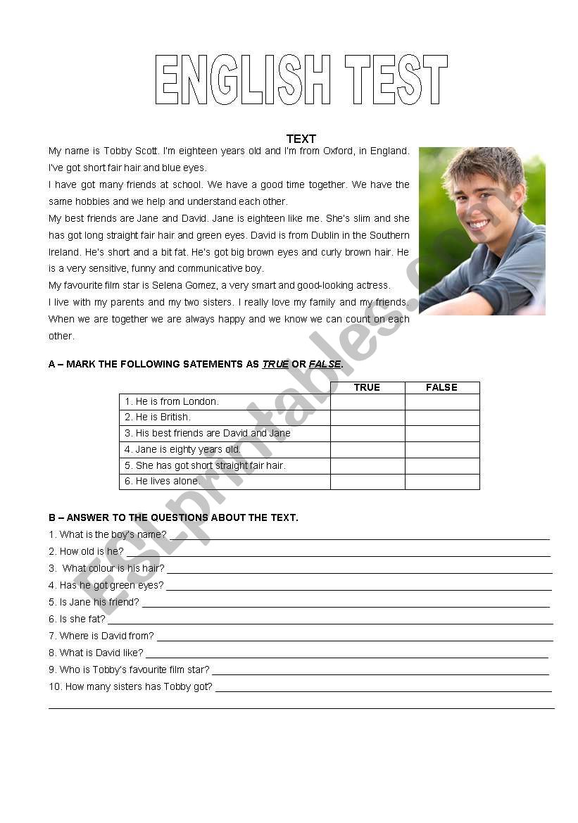 English test worksheet