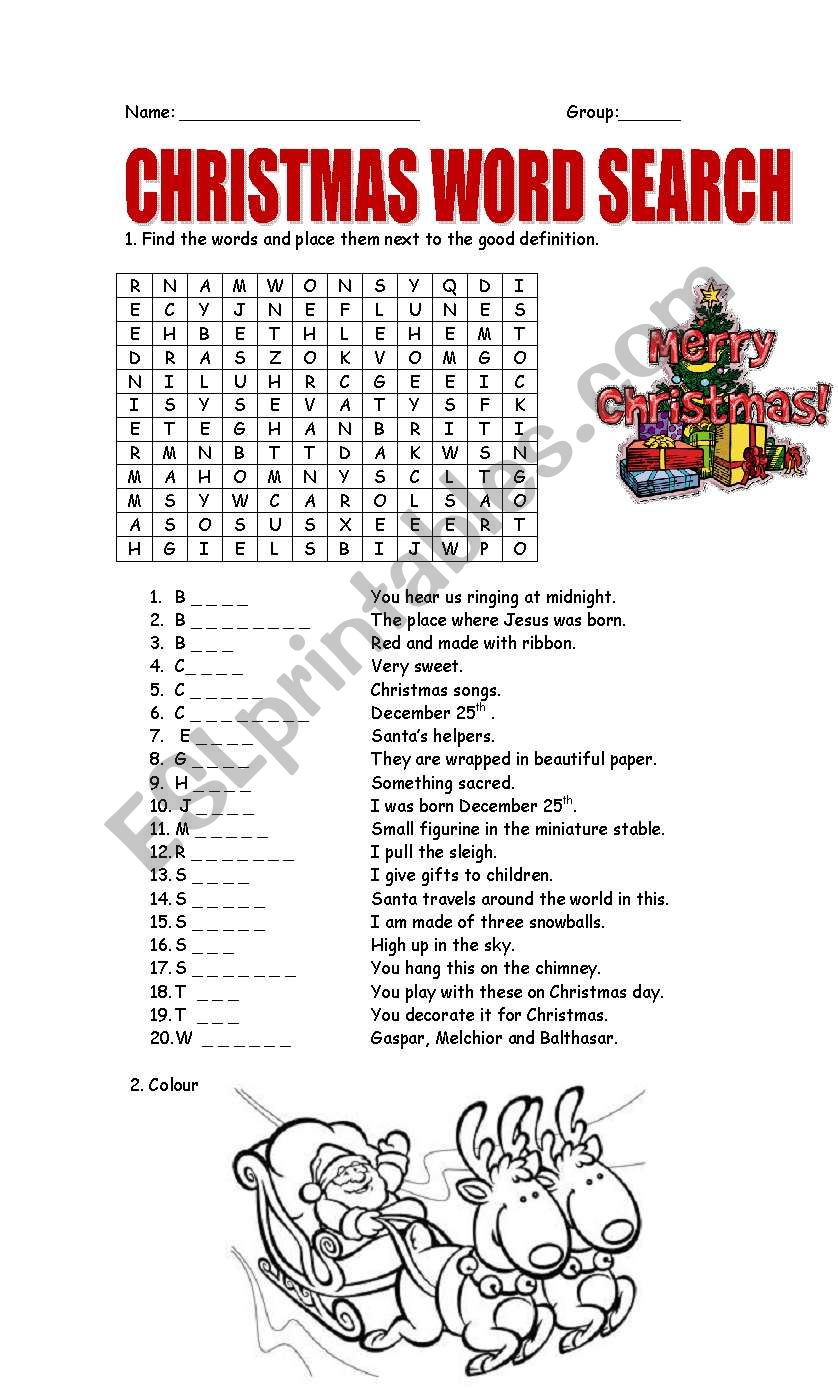 Christmas word search worksheet