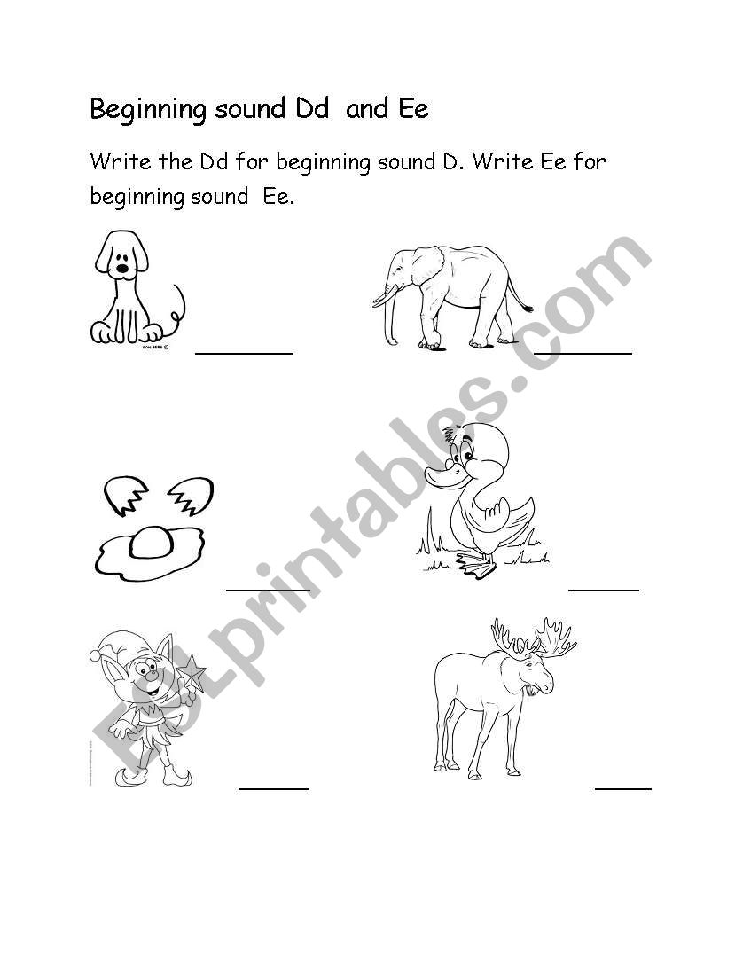 Beginning Sound Dd and Ee worksheet