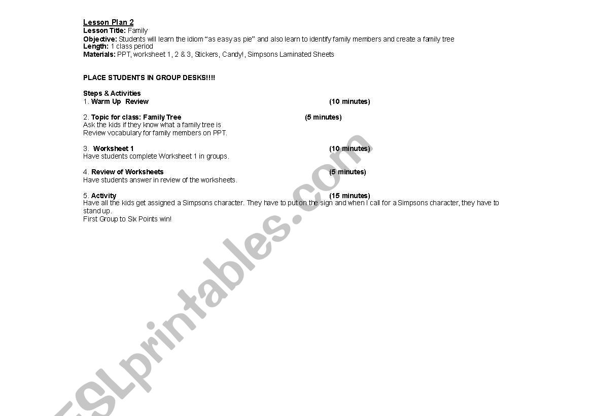 Lesson Plan, Handout & Worksheets for Family Tree Lesson