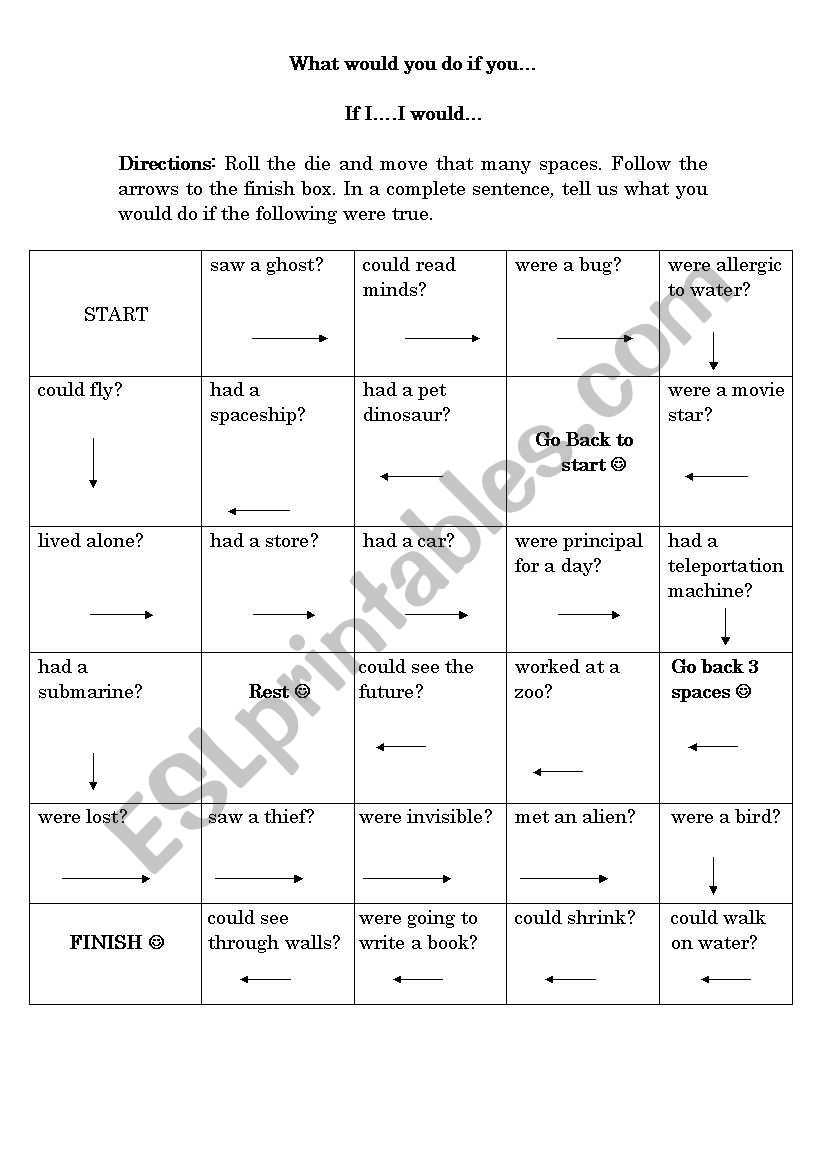 Conditionals Game Board worksheet