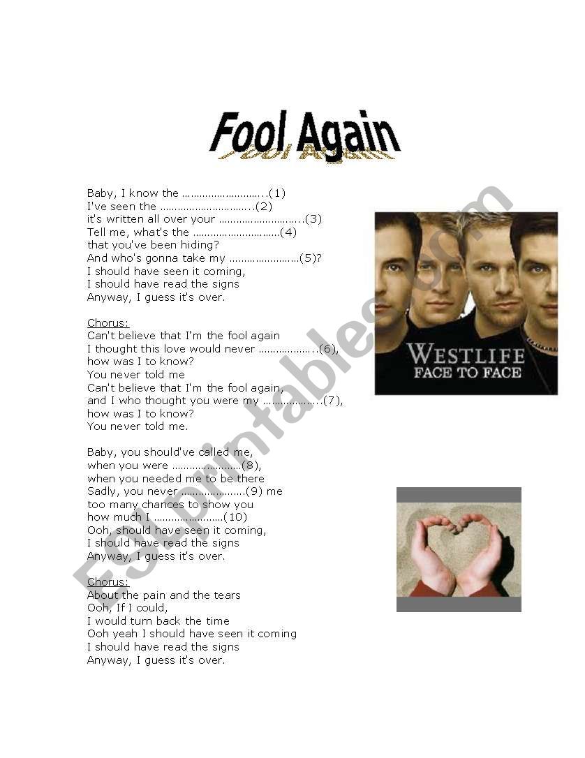 Song: Fool Again worksheet
