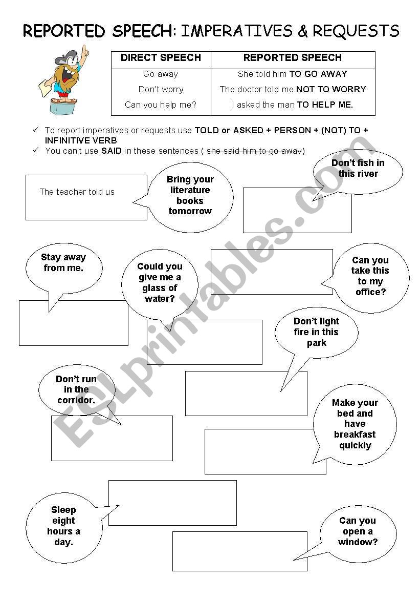 Reported Speech Commands worksheet