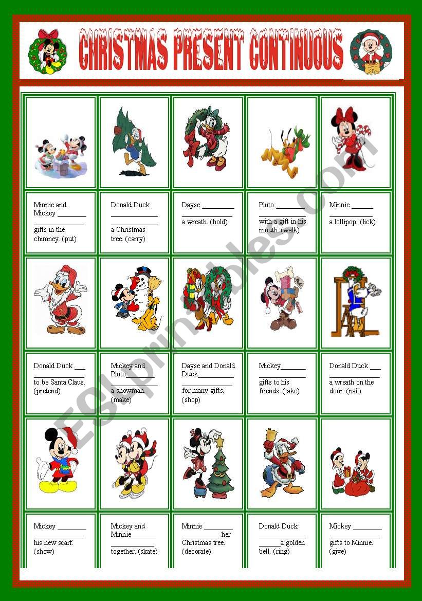 CHRISTMAS PRESENT CONTINUOUS WITH DISNEY CHARACTERS  EDITABLE  KEY INCLUDED