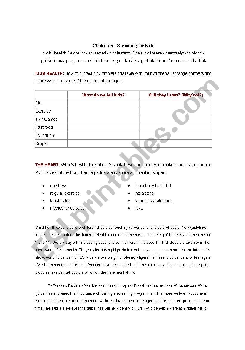 Cholesterol screening for kids