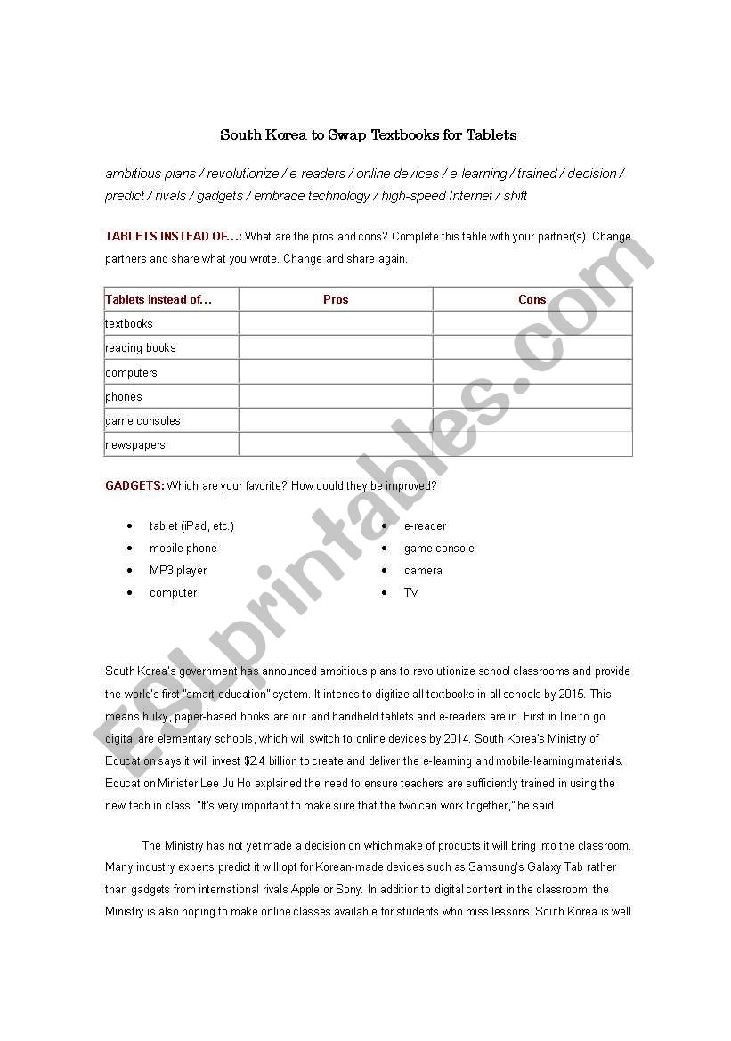 South Korea to swap textbooks for tablets