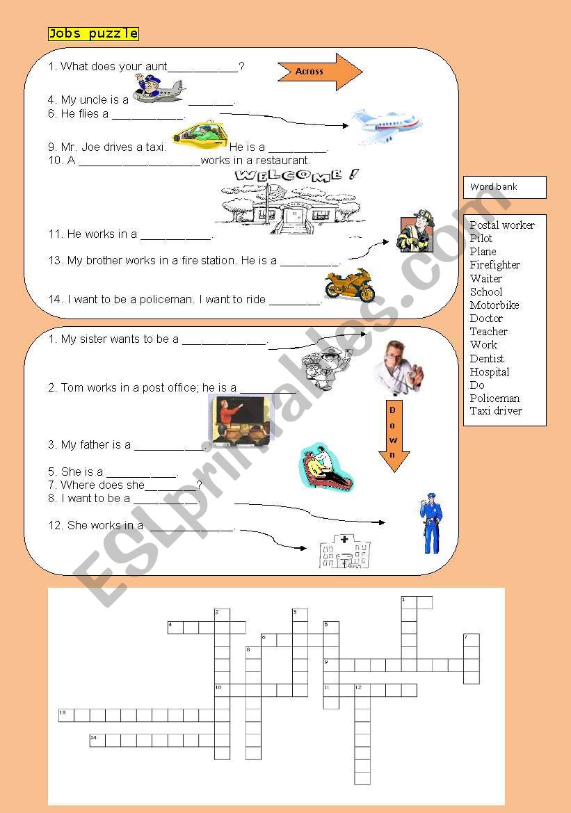 Crosswords about Jobs worksheet