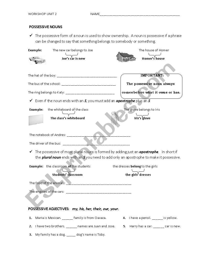 Possessive nouns workshop worksheet