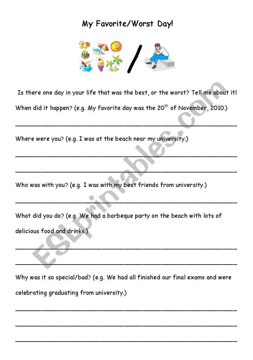 My favourite day worksheet